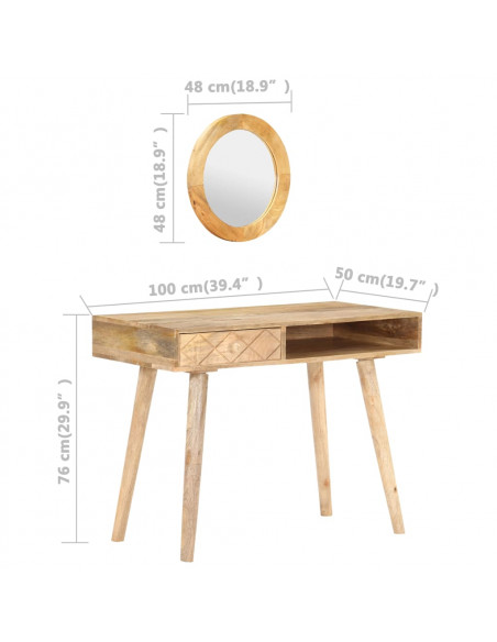 Tavolino da Trucco 100x50x76 cm in Legno Massello di Mango