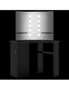 Tavolino da Trucco Angolare con LED Nero 111x54x141,5 cm