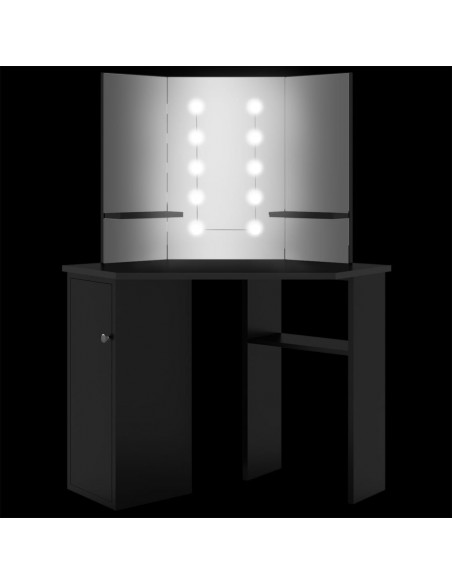 Tavolino da Trucco Angolare con LED Nero 111x54x141,5 cm
