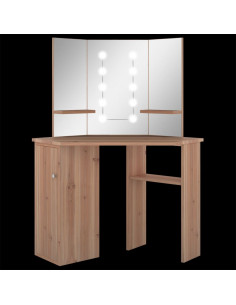 Tavolino da Trucco Angolare con LED Rovere 111x54x141,5 cm