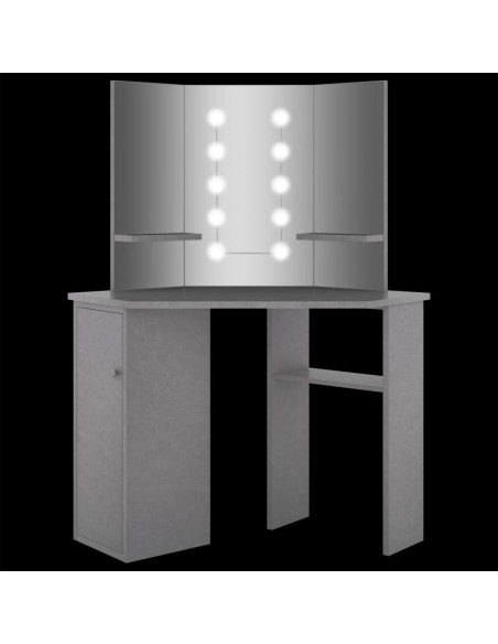 Tavolino da Trucco Angolare LED Grigio Cemento 111x54x141,5 cm