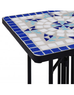 Tavolino di Servizio con Mosaico Blu e Bianco in Ceramica