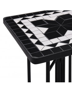 Tavolino di Servizio con Mosaico Nero e Bianco in Ceramica