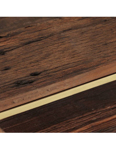 Tavolino Dorato in Acciaio Inox e Traverse in Legno Massello