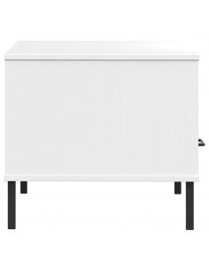 Tavolino Gambe Metallo Bianco 85x50x45 cm Legno Massello OSLO