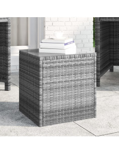 Tavolino Grigio 40x37x40,5 cm Polyrattan e Vetro Temperato