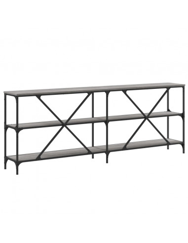 Tavolino Grigio Sonoma 200x30x75cm in Legno Multistrato e Ferro