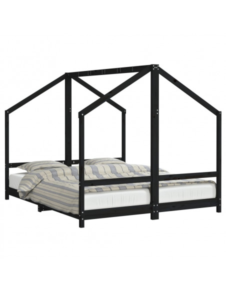 Giroletto per Bambini Nero 2x(80x200) cm Legno Massello di Pino