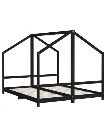 Giroletto per Bambini Nero 2x(80x200) cm Legno Massello di Pino