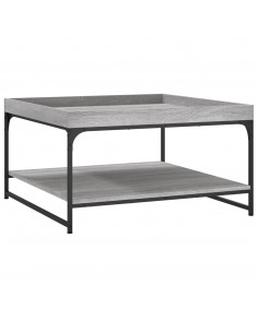 Tavolino Grigio Sonoma 80x80x45 cm in Legno Multistrato e Ferro