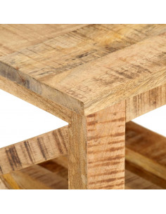 Tavolino Laterale con Ruote 40x40x42cm in Legno di Mango Grezzo