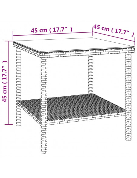 Tavolino Marrone 45x45x45 cm Polyrattan e Vetro Temperato