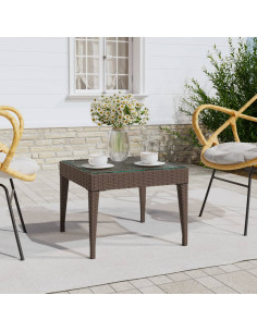 Tavolino Marrone 50x50x38 cm Polyrattan e Vetro Temperato