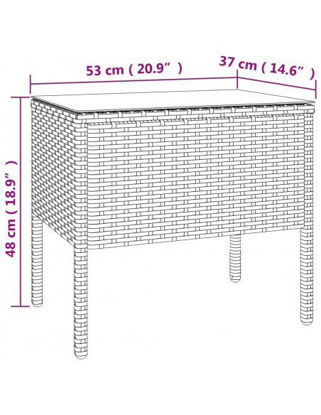 Tavolino Marrone 53x37x48 cm Polyrattan e Vetro Temperato