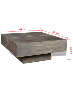 Tavolino Marrone Scuro Quadrato in Legno Massello di Mango