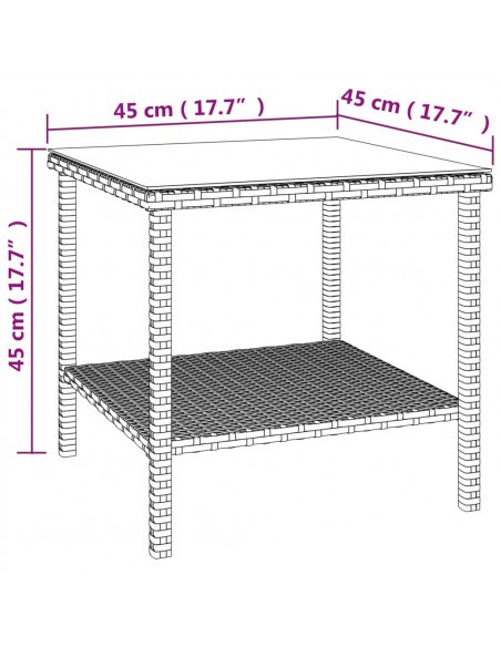 Tavolino Nero 45x45x45 cm Polyrattan e Vetro Temperato