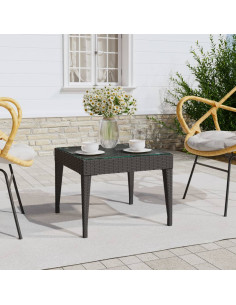 Tavolino Nero 50x50x38 cm Polyrattan e Vetro Temperato