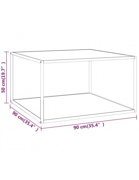 Tavolino Nero con Vetro Bianco Marmorizzato 90x90x50 cm
