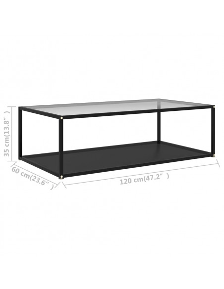 Tavolino Salotto Trasparente e Nero 120x60x35cm Vetro Temperato