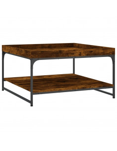 Tavolino Rovere Fumo 80x80x45 cm in Legno Multistrato e Ferro