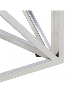 Tavolino Salotto Argento Acciaio Inossidabile Vetro Temperato