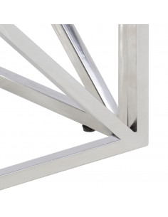 Tavolino Salotto Argento Acciaio Inox e Legno Massello Acacia