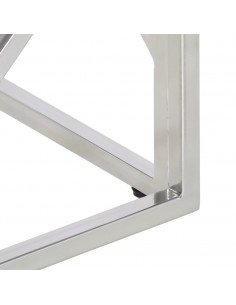 Tavolino Salotto Argento Acciaio Inox e Legno Massello Acacia