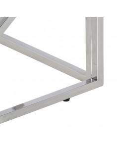 Tavolino Salotto Argento Acciaio Inox e Legno Massello Acacia