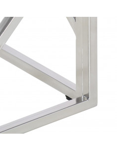 Tavolino Salotto Argento in Acciaio Inox e Legno di Recupero