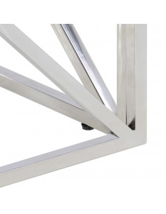 Tavolino Salotto Argento in Acciaio Inox e Legno di Recupero