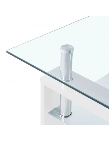 Tavolino Salotto Bianco e Trasparente95x55x40cm Vetro Temperato