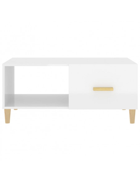 Tavolino Salotto Bianco Lucido 89,5x50x40 cm Legno Multistrato