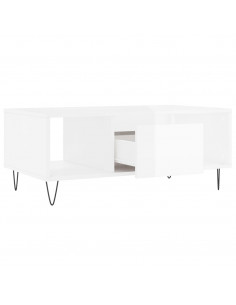 Tavolino Salotto Bianco Lucido 90x50x36,5 cm Legno Multistrato