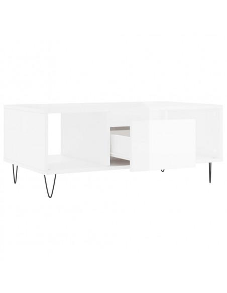 Tavolino Salotto Bianco Lucido 90x50x36,5 cm Legno Multistrato
