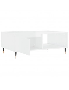 Tavolino Salotto Bianco Lucido 90x60x35 cm in Legno Multistrato