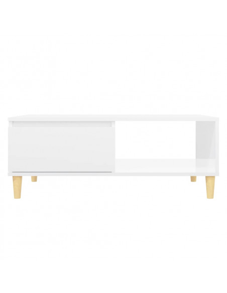 Tavolino Salotto Bianco Lucido 90x60x35 cm in Legno Multistrato