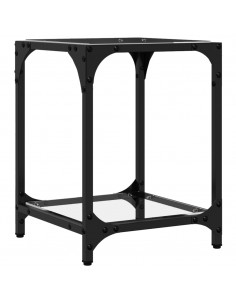Tavolino Salotto con Piano Vetro Trasparente 40x40x40cm Acciaio