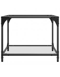 Tavolino Salotto con Piano Vetro Trasparente 50x50x40cm Acciaio