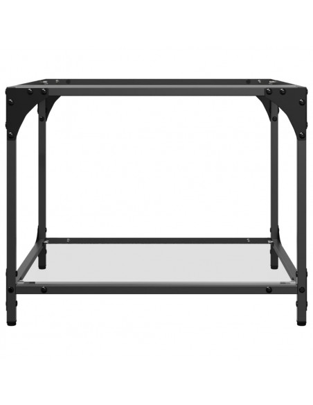 Tavolino Salotto con Piano Vetro Trasparente 50x50x40cm Acciaio