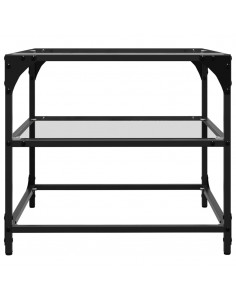 Tavolino Salotto con Piano Vetro Trasparente 50x50x45cm Acciaio