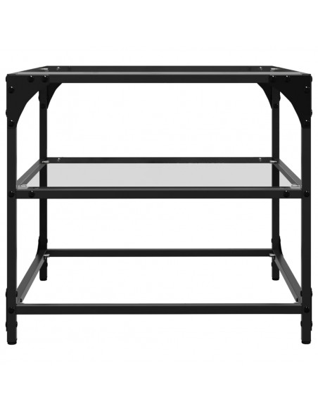 Tavolino Salotto con Piano Vetro Trasparente 50x50x45cm Acciaio