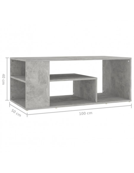 Tavolino Salotto Grigio Cemento 100x50x40 cm Legno Multistrato