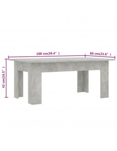 Tavolino Salotto Grigio Cemento 100x60x42 cm Legno Multistrato