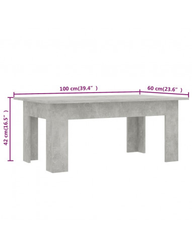 Tavolino Salotto Grigio Cemento 100x60x42 cm Legno Multistrato
