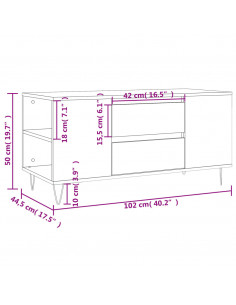 Tavolino Salotto Grigio Cemento 102x44,5x50cm Legno Multistrato