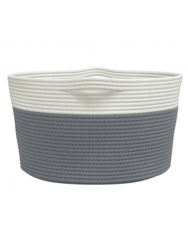 Cestino Portaoggetti Grigio e Bianco Ø40x25 cm in Cotone