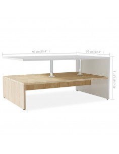 Tavolino Salotto Legno Multistrato 90x59x42 cm Rovere e Bianco