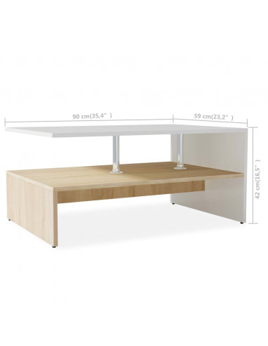 Tavolino Salotto Legno Multistrato 90x59x42 cm Rovere e Bianco