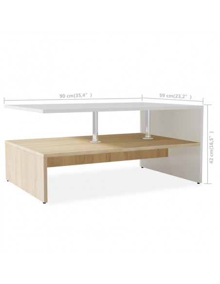 Tavolino Salotto Legno Multistrato 90x59x42 cm Rovere e Bianco