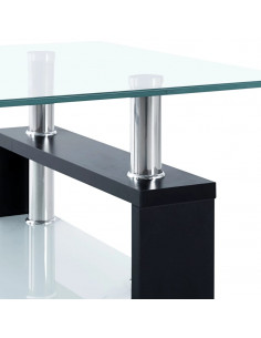 Tavolino Salotto Nero e Trasparente 95x55x40 cm Vetro Temperato